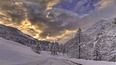 Clouds Over Winter Mountain Landscape Hd Wallpaper Background Image