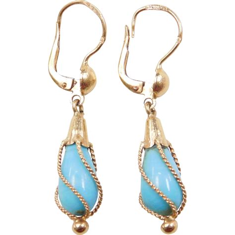 Vintage 14k Gold Turquoise Earrings From Arnoldjewelers On Ruby Lane