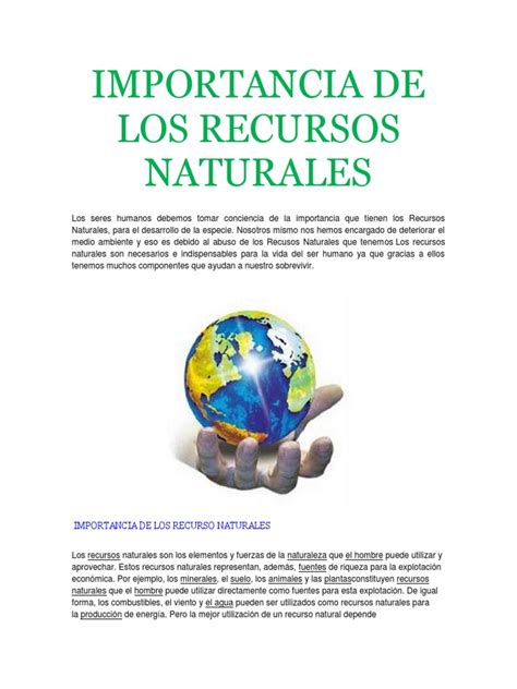 Importancia De Los Recursos Naturales Pdf Agua Tierra