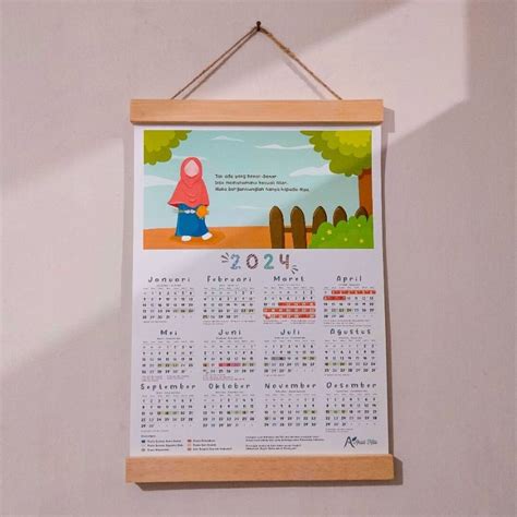 Kayu Wall Calendar 2024 Aesthetic Minimalist Muslimah Islamic Hijriyah