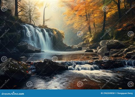 Beautiful And Colorful Creek With Fall Foliage Stock Illustration