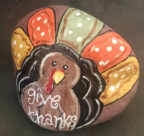 Give Thanks Turkey Painted Rock Collectible Etsy Rock Crafts