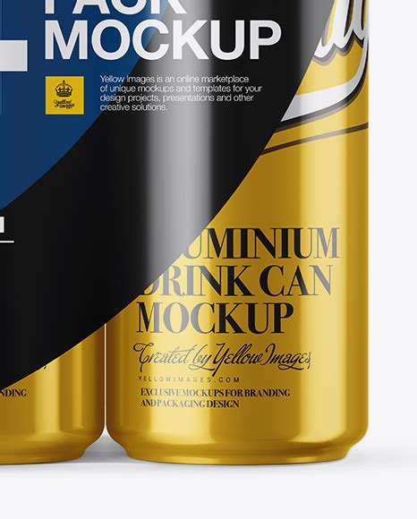 Download 4 Metallic Cans in Shrink Wrap Mockup - Front View in Can Mockups on Yellow Images Object Mockups