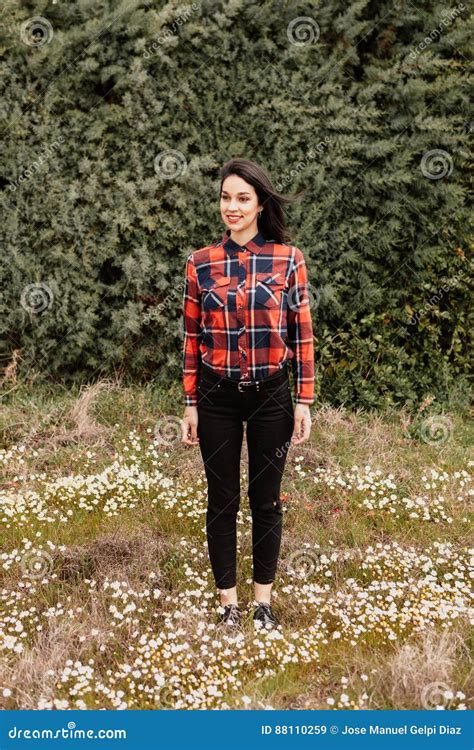 Pretty Brunette Girl With Red Plaid Shirt Stock Image Image Of Beautiful Plaid 88110259