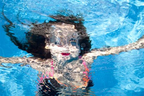 Woman Swimmer Under Sea Water Summer Vacation Underwater Stock Photo