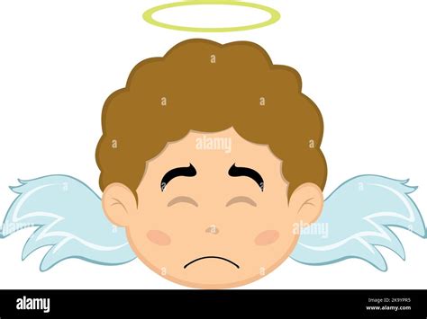Vector Illustration Of A Child Angel Cartoon With A Sad Expression