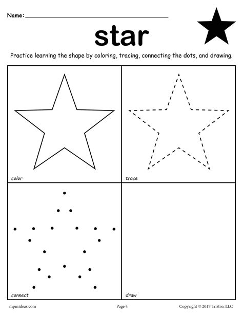 Star Shape Worksheet Color Trace Connect And Draw In 2021 Shapes