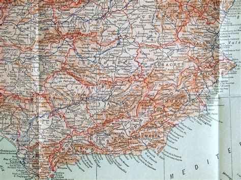 1911 Antique Map Of Spain And Portugal Antique Spain Map Etsy