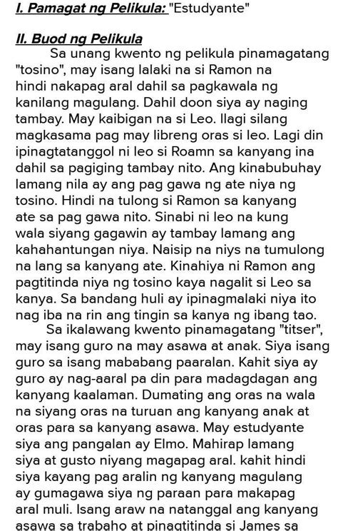 Panuto Pumili Ng Isang Pelikulang Pilipino At Gamitin Nang Wasto Ang