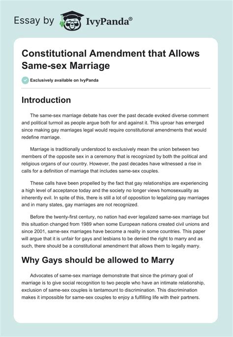constitutional amendment that allows same sex marriage 1954 words research paper example
