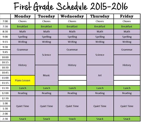 Homeschool Schedule First Grade Schedule Homeschool