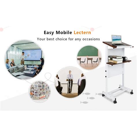 Ubesgoo Stand Up Desk Store Mobile Adjustable Height Lectern Podium