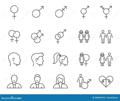 Gender Line Icon Set Female Male Lgbt Symbol Equality Human Sex