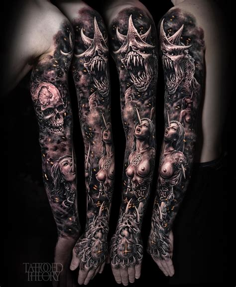 Demonic Sleeve By Javi Antunez Skull Sleeve Tattoos Sleeve Tattoos
