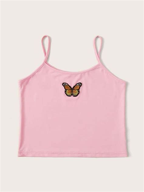 Butterfly Embroidery Crop Cami Top Romwe Cami Tops Cami Crop Top