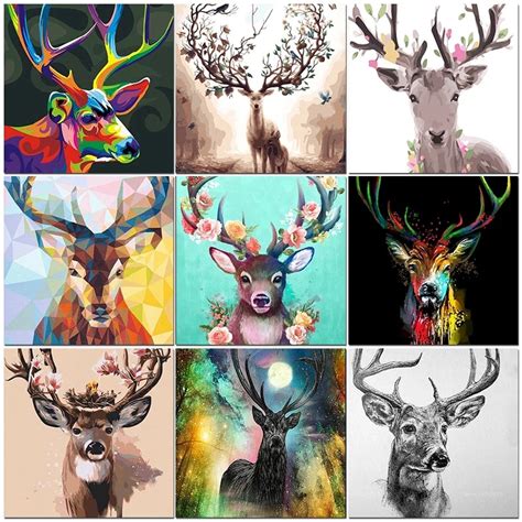 Diy Painting By Numbers Deer Animal Picture Modern Wall Art Canvas