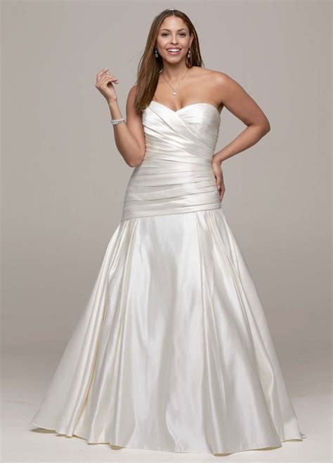 Davids Bridal Strapless Satin A Line Wedding Dress With Ruched Bodice