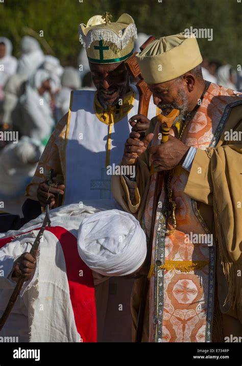 Ethiopian Orthodox Priest Celebrating The Colorful Timkat Epiphany