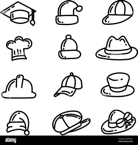 Collection Of Hats Illustration Vector On White Background Stock