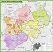 Administrative divisions map of North Rhine-Westphalia - Ontheworldmap.com