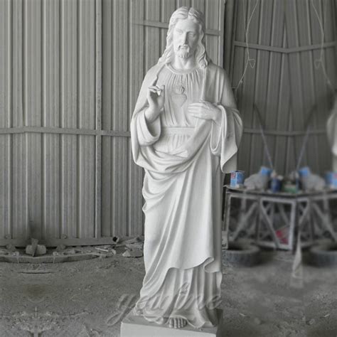 Chs 04 Sacred Heart White Marble Catholic Garden Statue Of Christ Jesus