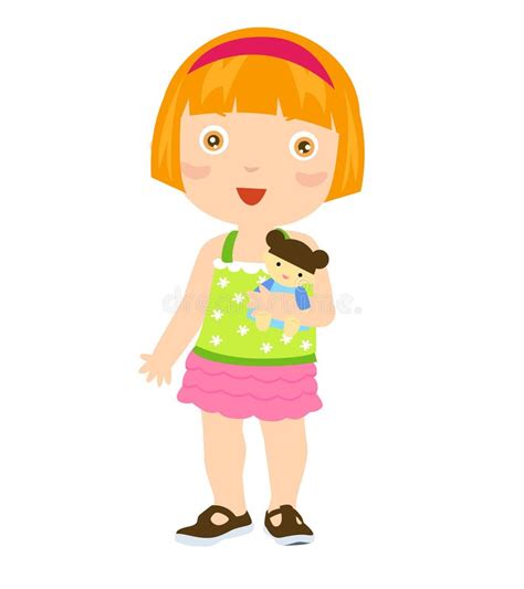 Little Girl Holding A Doll Stock Vector Illustration Of Character