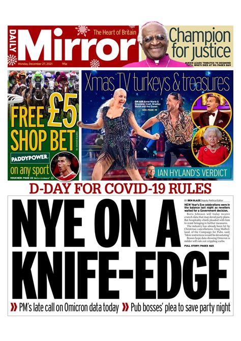 Daily Mirror Front Page 27th Of December 2021 Tomorrow S Papers Today