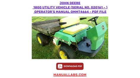 John Deere 1800 Utility Vehicle Serial No 020161 Operators