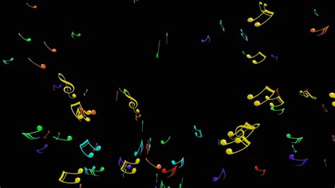 Animated Flying Colorful Music Notes On Black Background Upward Each