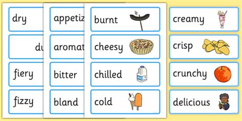 Food adjectives to describe texture. Food Adjectives Word Cards with Pictures - food ...