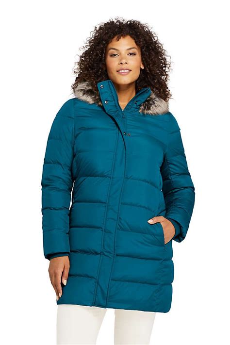 Womens Plus Size Winter Long Down Coat With Faux Fur Hood In 2020