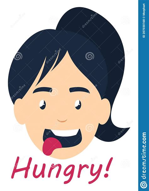 Hungry Girl Eating Pork Pan Or Buffet Meal Isolated On Background With Character Design Cartoon