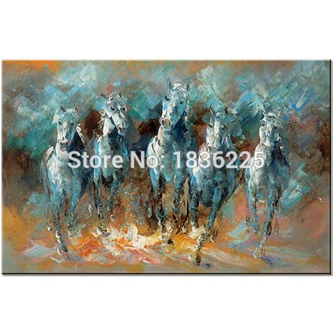 Skilled Artist Handmade High Quality Turquoise Horse Oil Painting On