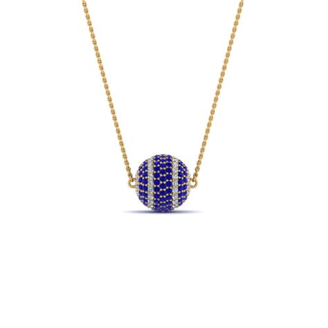 125 Ct Pave Diamond Ball Pendant With Sapphire In 14k Yellow Gold