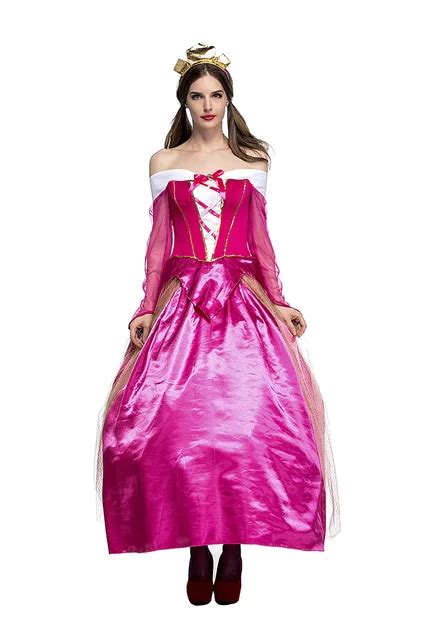 Adult Women Halloween Pink Princess Peach Costume Long Satin Off Shoulder Dress Cosplay Sexy