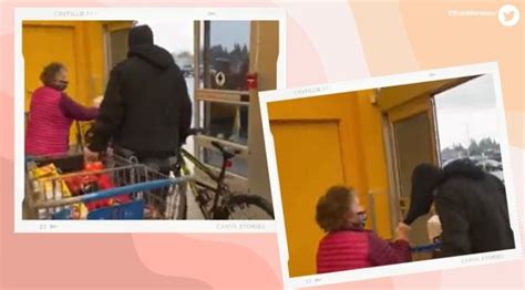 Watch Elderly Woman Stops Shoplifter Rips Mask Of Man Trying To Flee With Cart Full Of