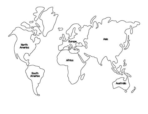Continents Map Outline Coloring Pages Continent Printable Color Sketch