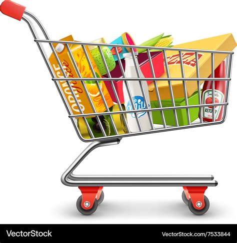 Shopping Supermarket Cart With Grocery Pictograph Vector Image
