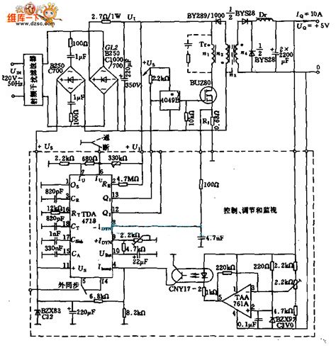 交流220v—直流5v／10a的开关电源电路图 开关稳压电源 维库电子市场网