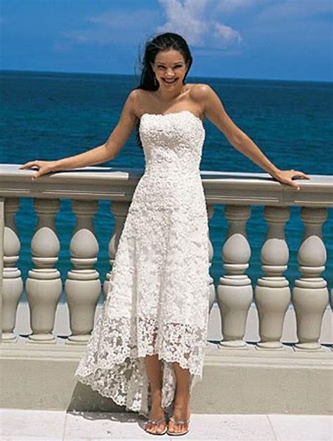 Strapless High Low Vintage Tea Length Wedding Dress Lace