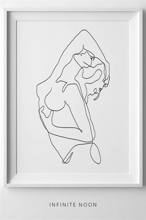 One Line Drawing Minimalistic Single Line Painting Nude Woman Single Line Drawing Wall Art