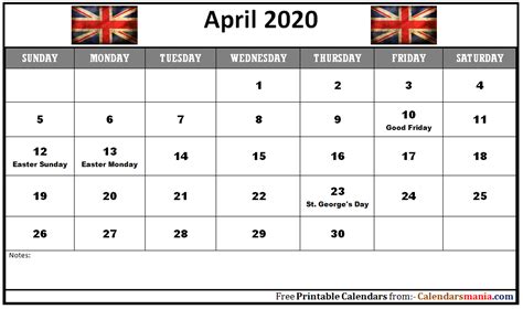April 2020 Uk Holidays Calendar Holiday Calendar Uk Holiday Calendar