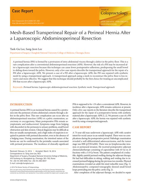 Pdf Mesh Based Transperineal Repair Of A Perineal Hernia After A