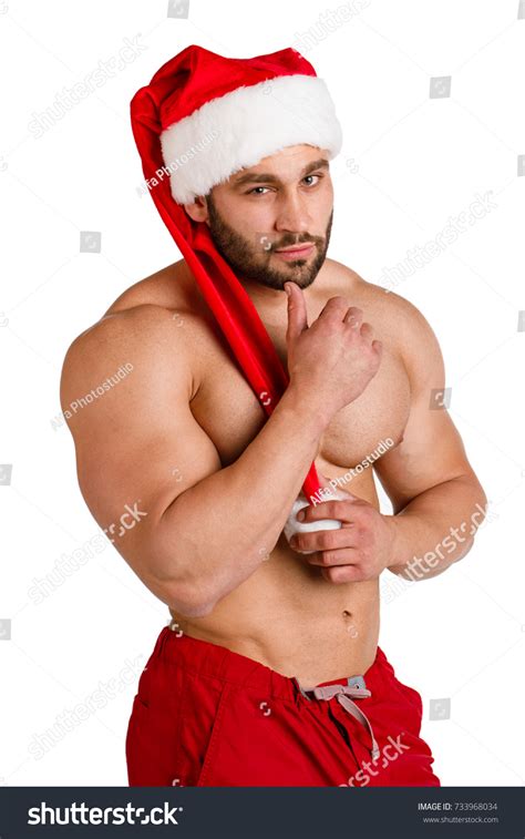 Sexy Shirtless Man Santa Hat Isolated Stock Photo 733968034 Shutterstock