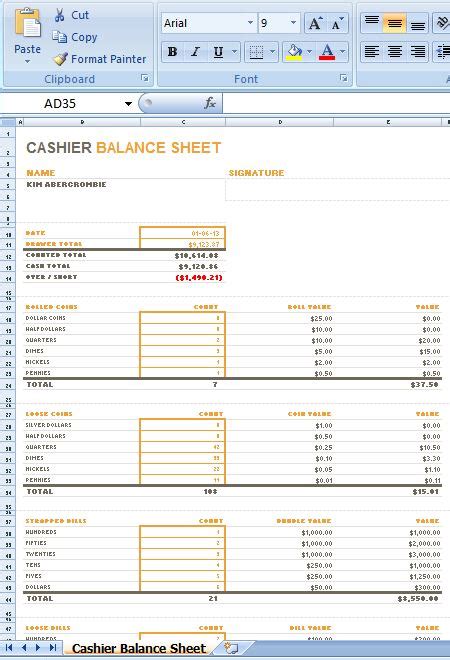 Basically a petty cash log template can be easily done in any spreadsheet softwaresuch as microsoft excel wherein you'd create a format with columns a petty cash form can be created in your computer and the columns can be filled out there as well. Sample MS Excel Cashier Balance Sheet Template | Formal Word Templates