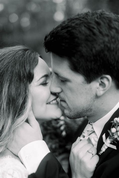 Up Close Kissing Picture Of Bride And Groom Black And White Ring Shot Tennessee Wedding