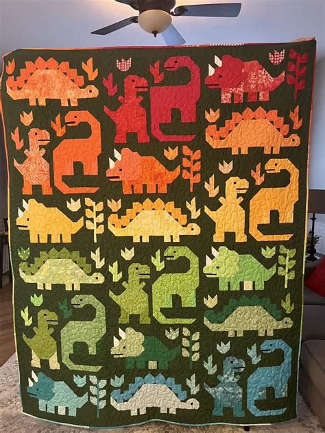 Finished And Washed Elizabeth Hartman Dinosaurs Hand Quilted Thank You
