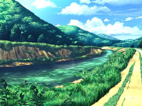 Anime Landscape Awesome River Path Anime Background Day Sunset