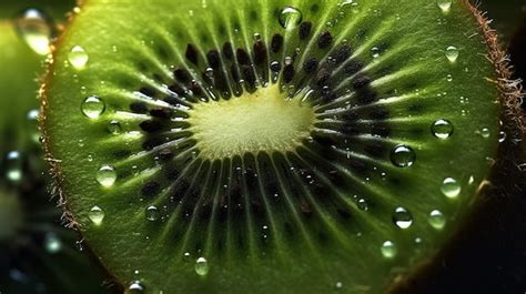 Premium Ai Image A Sliced Kiwi Fruit With Water Droplets On It