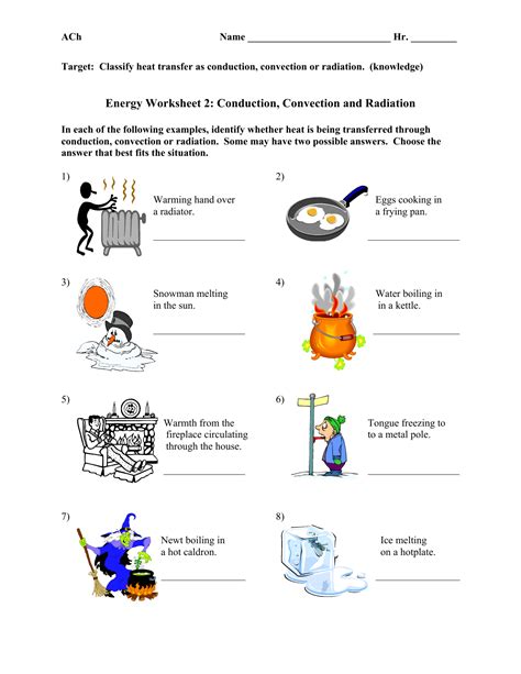 Energy Worksheet 2 Conduction Convection And Radiation Printable Word